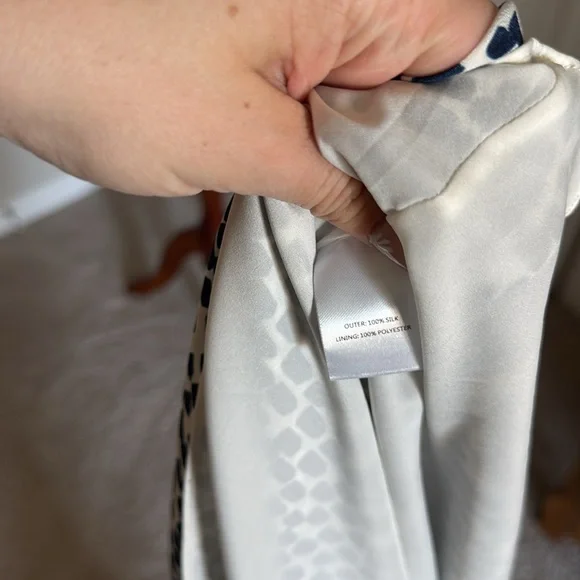 Saloni Colette Silk Crepe De Chine Navy Painterly Mini Dress Women’s US 10 - Picture 9 of 11